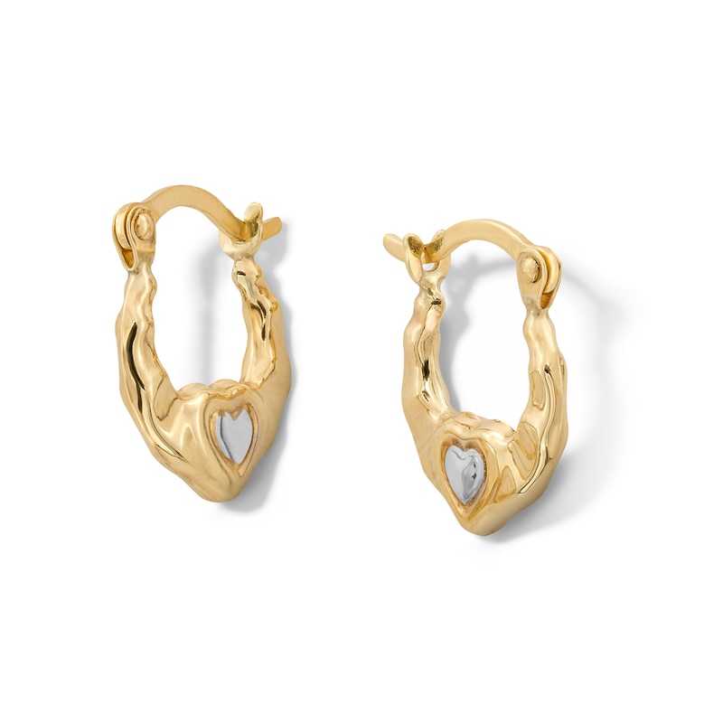 Main Image 1 of 10K Hollow Gold Heart Two-Tone Hoops