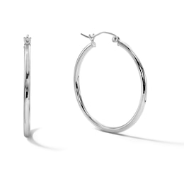 30mm Polished Tube Hoop Earrings in 10K White Gold