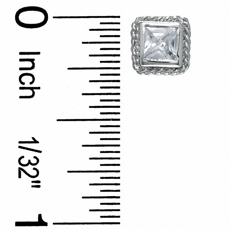 5.0mm Princess-Cut Cubic Zirconia Framed Stud Earrings in Sterling Silver