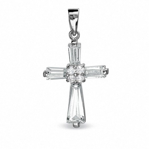 Baguette Cubic Zirconia Cross Charm in Sterling Silver