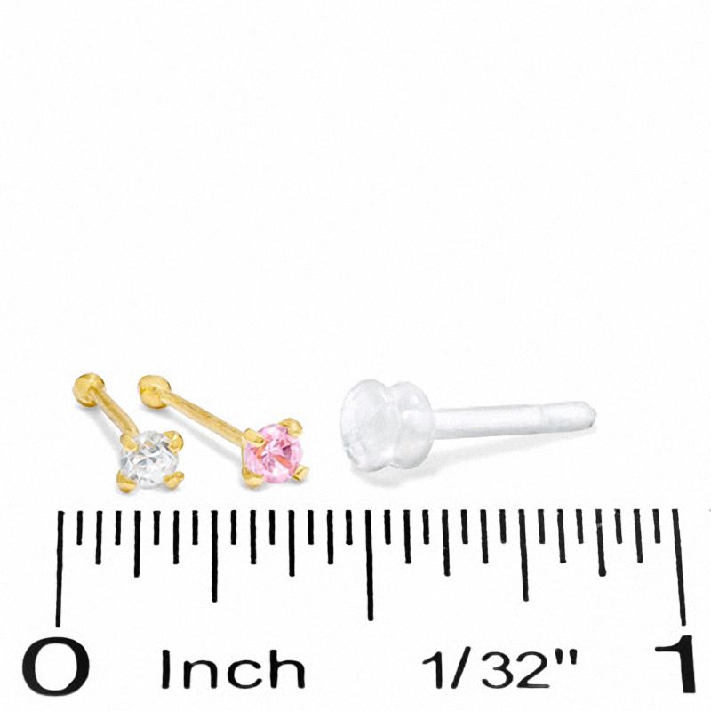 14K Semi-Solid Gold Pink and White CZ Nose Stud Set - 22G