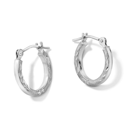 Diamond-Cut Fancy Square Hoop Earrings in 10K White Gold