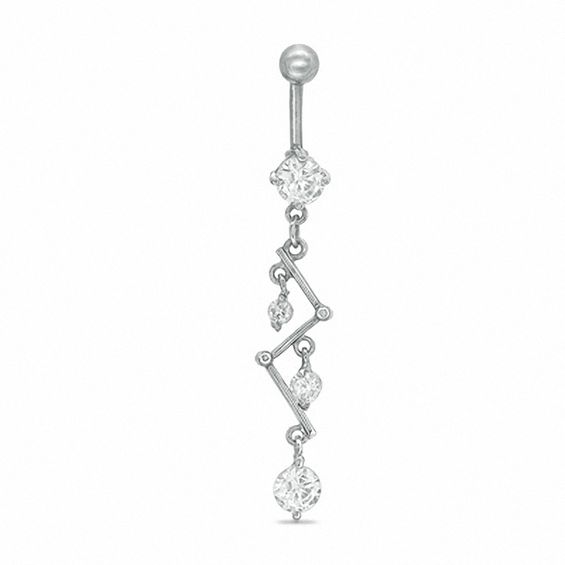 014 Gauge Zig-Zag Belly Button Ring with Cubic Zirconia in Stainless Steel