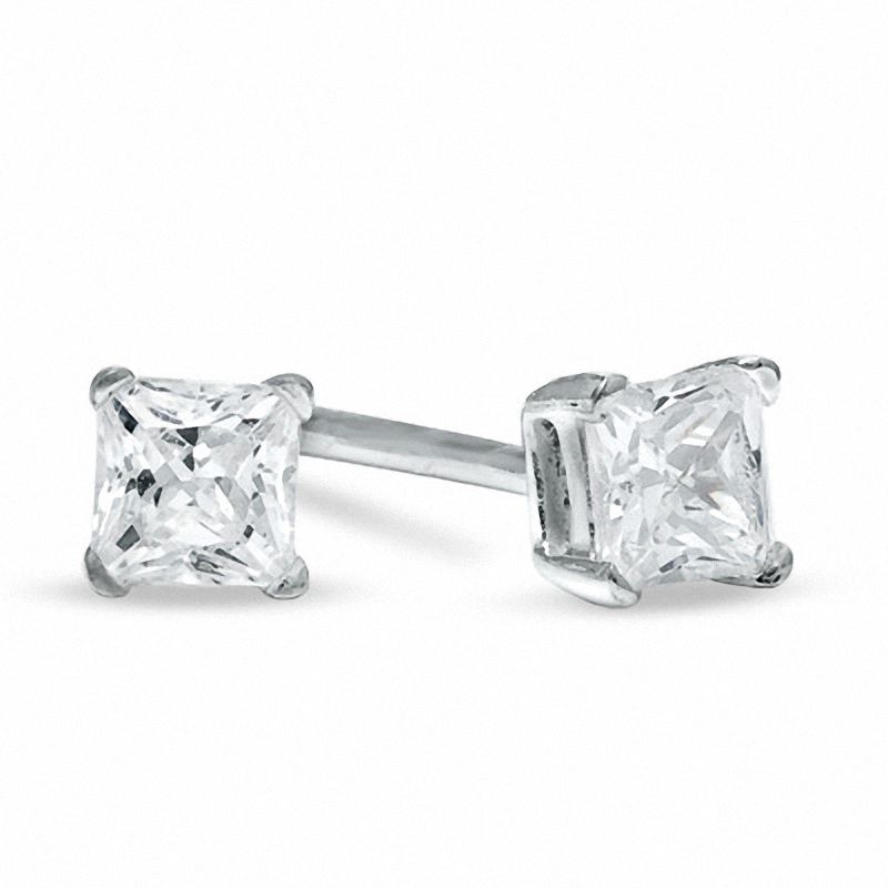 3mm Princess-Cut Cubic Zirconia Stud Earrings in Sterling Silver