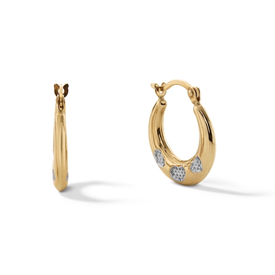 10K Two-Tone Gold Three Heart Hoop Earrings