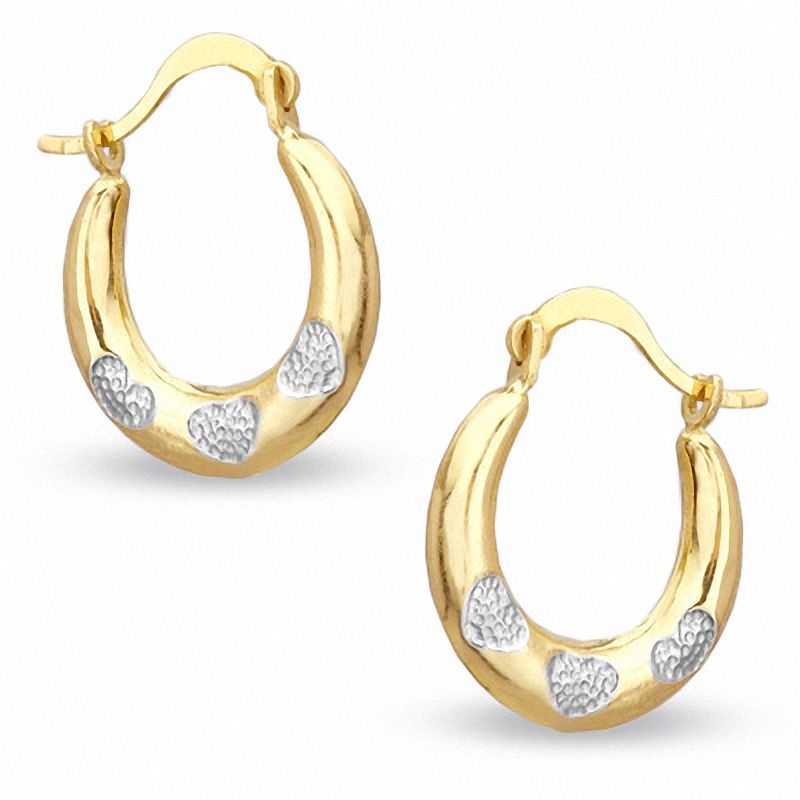 10K Two-Tone Gold Three Heart Hoop Earrings | Banter