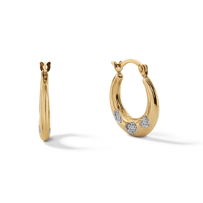 Main Image 1 of 10K Two-Tone Gold Three Heart Hoop Earrings