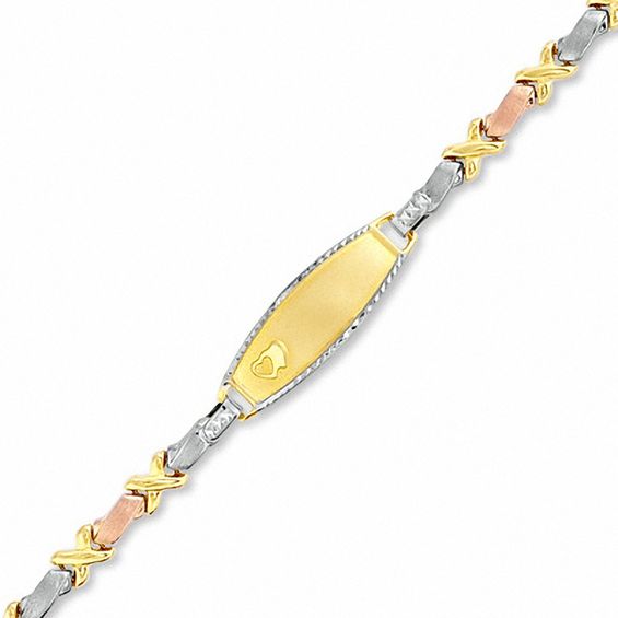 Child's 10K Tri-Tone Gold X Bar Stampato ID Bracelet