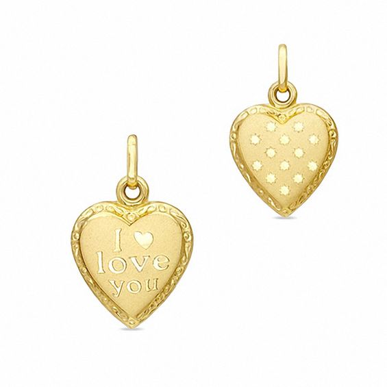 Reversible I Love You Puffy Heart Charm in 10K Gold