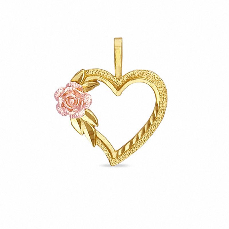 Main Image 1 of Diamond-Cut Heart with Rose Charm in 10K Two-Tone Gold