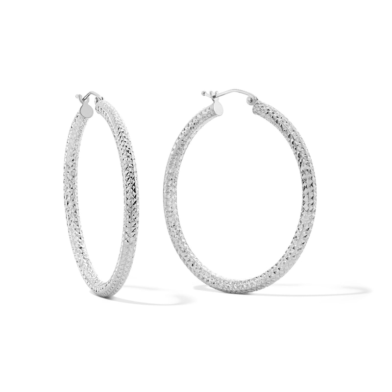 Main Image 1 of 40mm Diamond-Cut Hoop Earrings in Sterling Silver