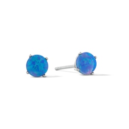 5mm Synthetic Blue Opalesque Stud Earrings in Sterling Silver