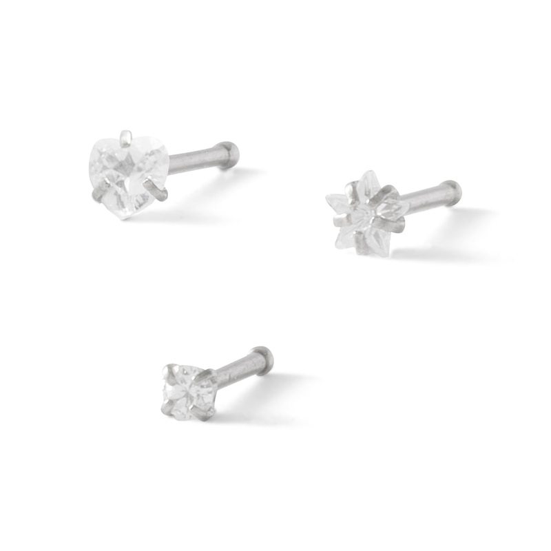 Main Image 1 of Solid Stainless Steel CZ Nose Stud Set - 20G