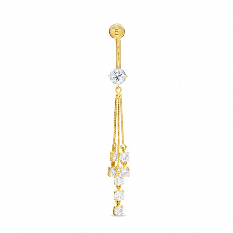 014 Gauge Dangling Belly Button Ring with Cubic Zirconia in 10K Gold