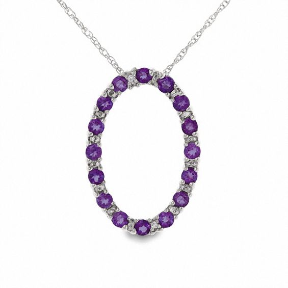 Amethyst Oval Pendant in 10K White Gold with Diamond Accents