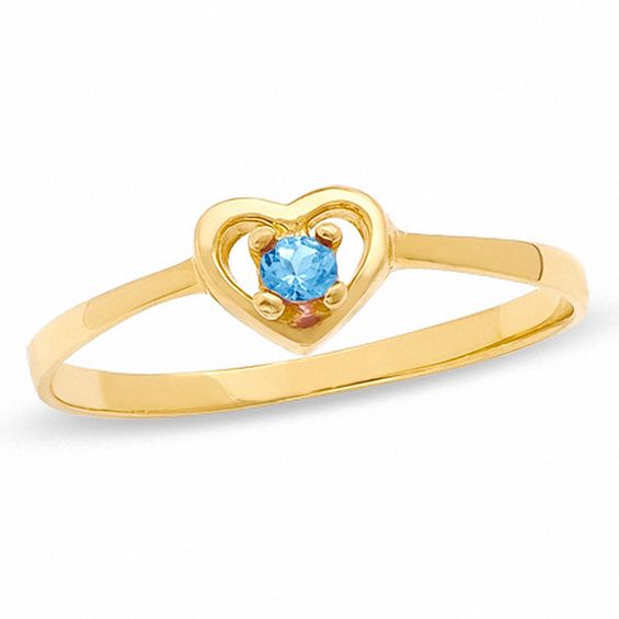 Child's Blue Topaz Birthstone Heart Ring in 10K Gold - Size 3