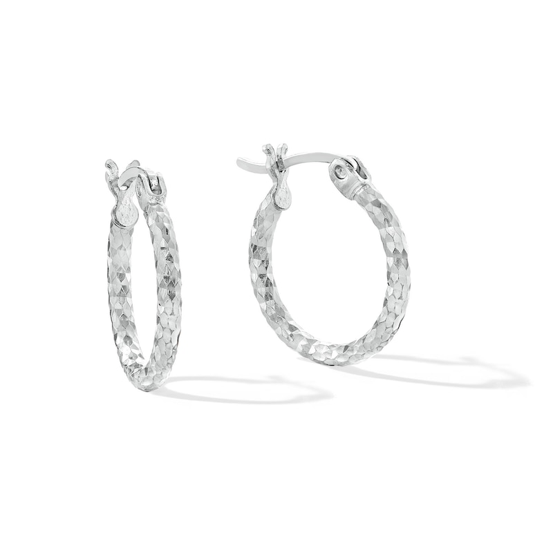 Main Image 1 of 14mm Diamond-Cut Hoop Earrings in Sterling Silver