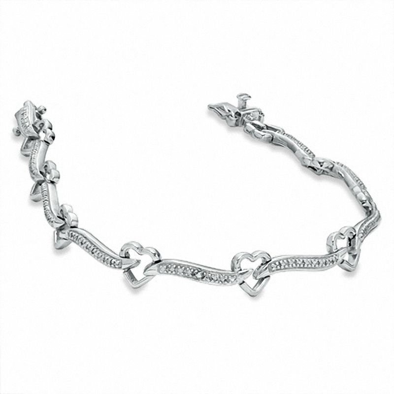Diamond Accent Heart Link Bracelet in Sterling Silver - 7.25"