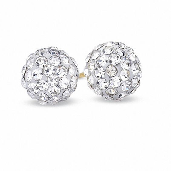 7.5mm White Crystal Ball Stud Earrings in 10K Gold