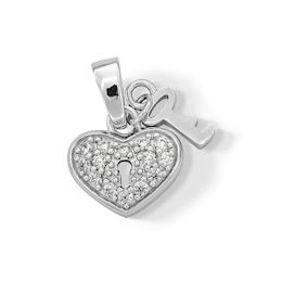 Cubic Zirconia Heart Key Charm in Sterling Silver