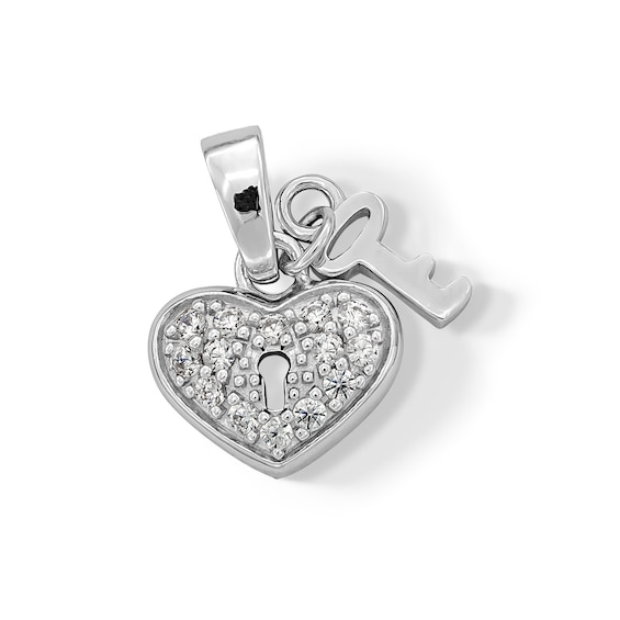 Cubic Zirconia Heart Key Charm in Sterling Silver