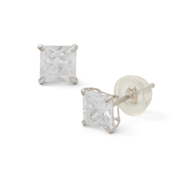 5mm Square-Cut Cubic Zirconia Stud Earrings in 10K White Gold