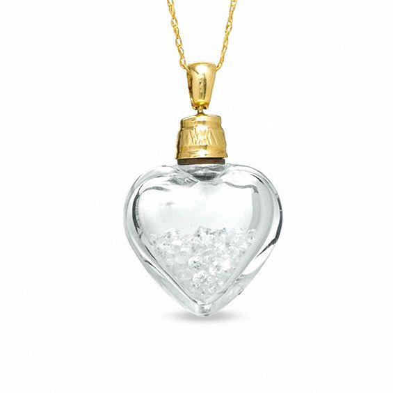 Cubic Zirconia Filled Heart Bottle Pendant in 10K Gold - 17"