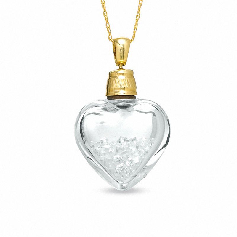 Main Image 1 of Cubic Zirconia Filled Heart Bottle Pendant in 10K Gold - 17&quot;