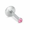 Thumbnail Image 1 of 016 Gauge Labret with Pink Crystal in Stainless Steel