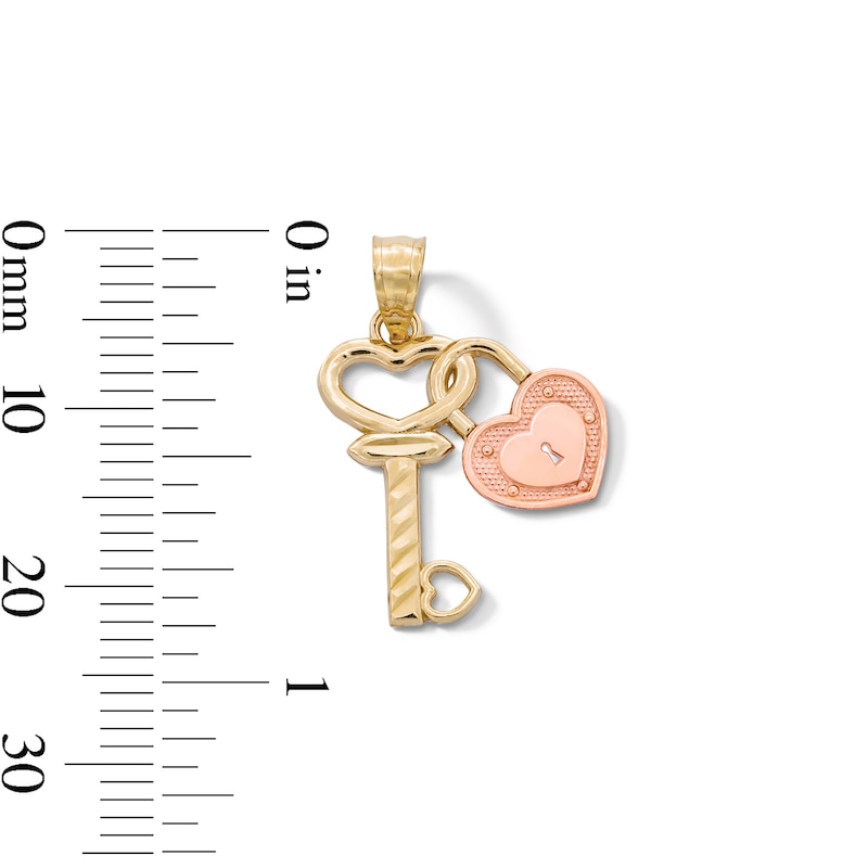 Main Image 3 of Diamond-Cut Heart Key Charm in 10K Two-Tone Gold