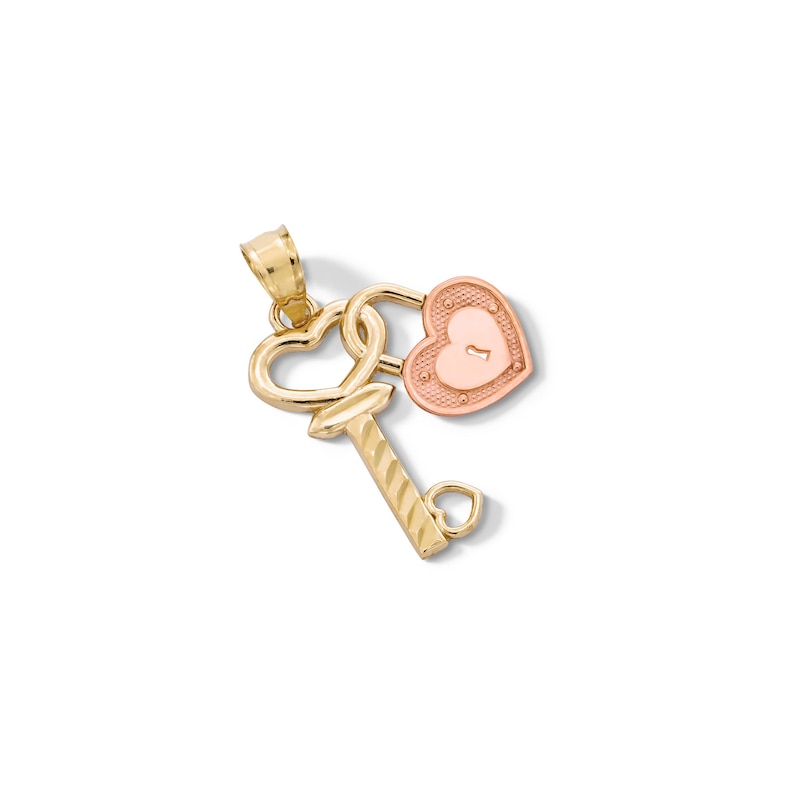 Main Image 3 of Diamond-Cut Heart Key Charm in 10K Two-Tone Gold