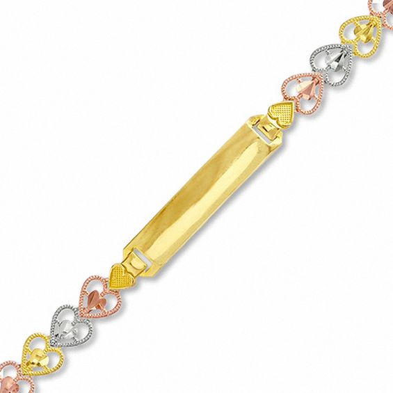 Child's 10K Tri-Tone Gold Heart ID Bracelet - 5.5"