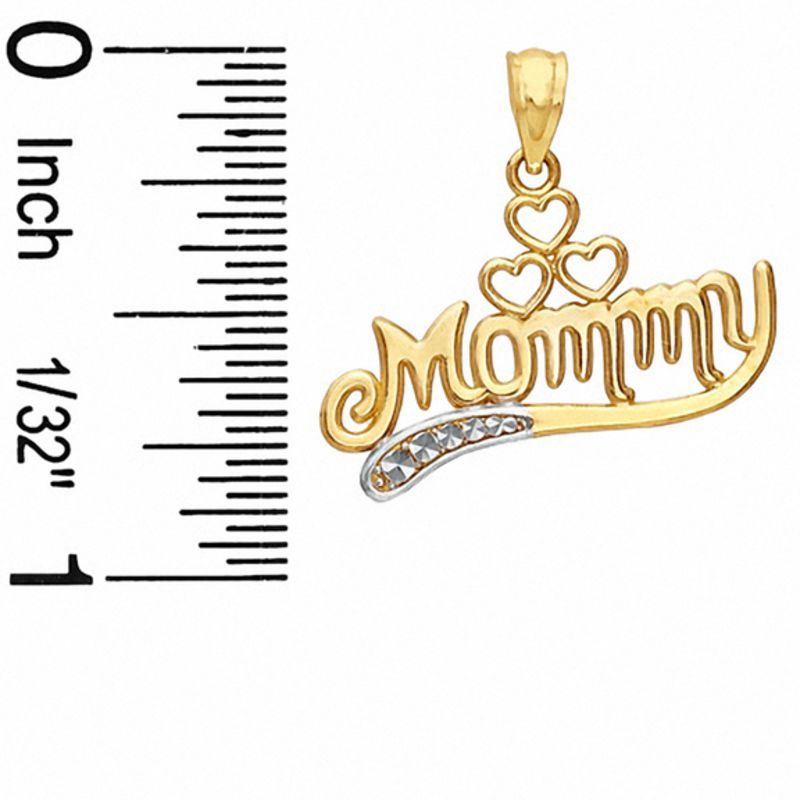 Cursive Mommy with Cut-Out Hearts Two-Tone Necklace Charm in 10K Gold