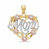 Thumbnail Image 0 of Cubic Zirconia Roses and Cursive "Mom" Heart Tri-Tone Necklace Charm in 10K Gold