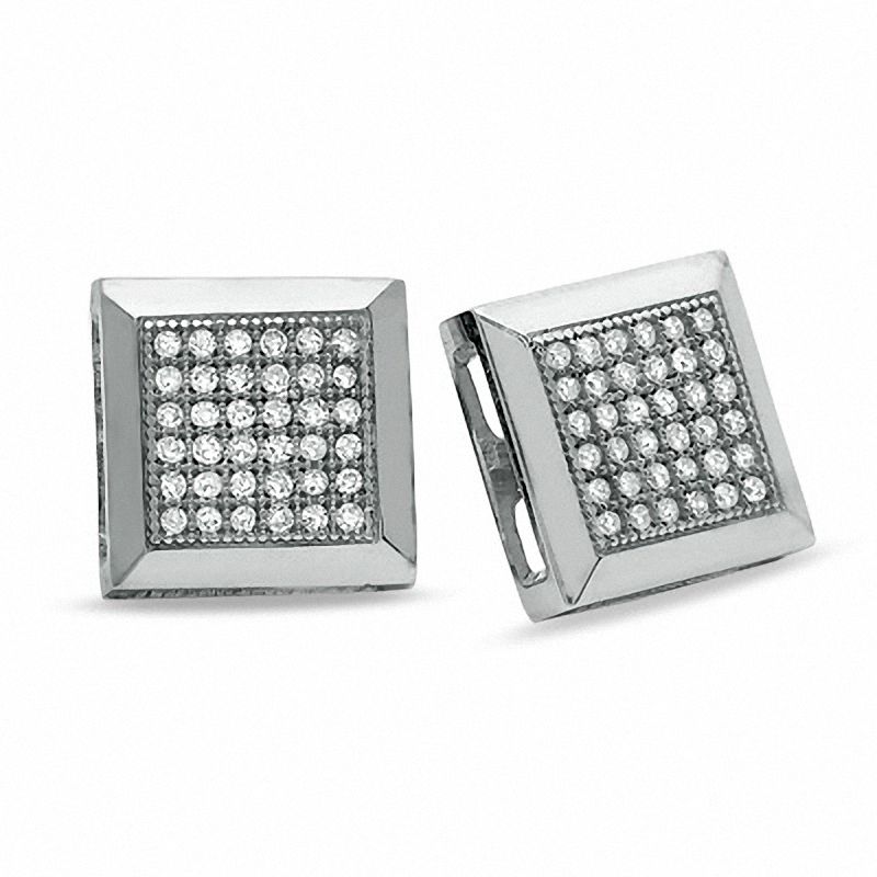 1/5 CT. T.W. Diamond Square Framed Earrings in 10K White Gold