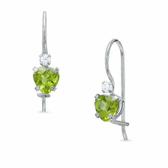 5mm Heart-Shaped Peridot Drop Earrings in 10K White Gold with CZ