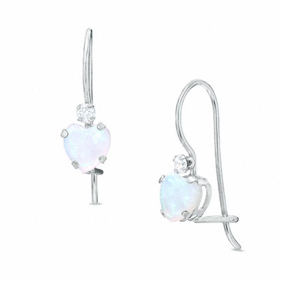 5mm Heart-Shaped Lab-Created Opal Earrings in 10K White Gold with CZ