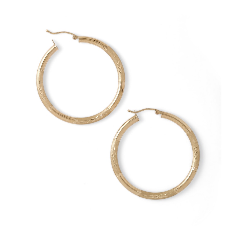 Main Image 2 of 40mm Satin and Florentine Hoop Earrings in 10K Tube Hollow Gold