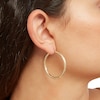 Thumbnail Image 3 of 40mm Satin and Florentine Hoop Earrings in 10K Tube Hollow Gold