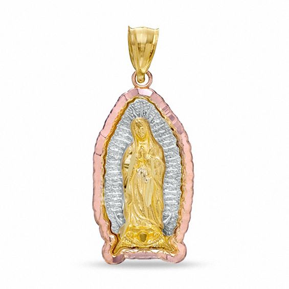 Textured Our Lady of Guadalupe Tri-Tone Necklace Charm in 10K Gold