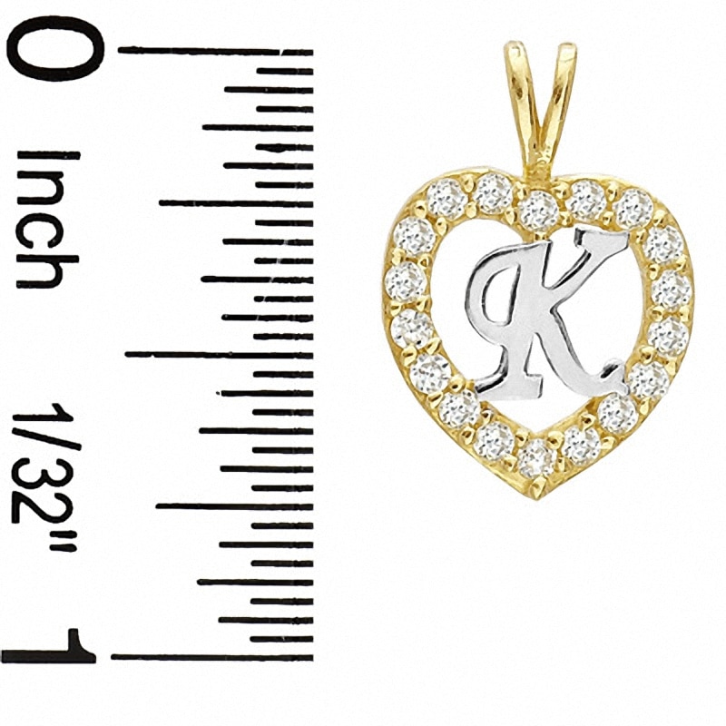Cubic Zirconia Heart Initial "K" Charm in 10K Two-Tone Gold