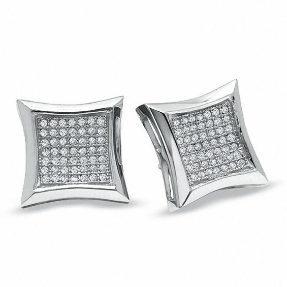 1/3 CT. T.W. Diamond Curved Frame Square Earrings in 10K White Gold