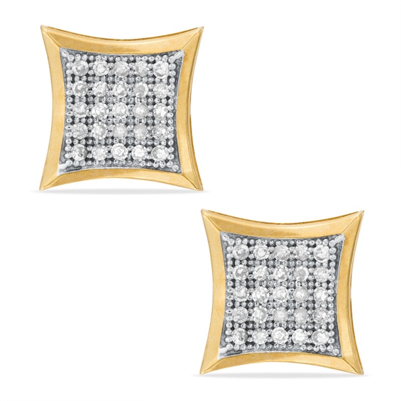 Men's 1 CT. T.W. Diamond Concave Square Stud Earrings in 10K Gold