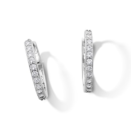 Cubic Zirconia Milgrain Hoop Earrings in Sterling Silver