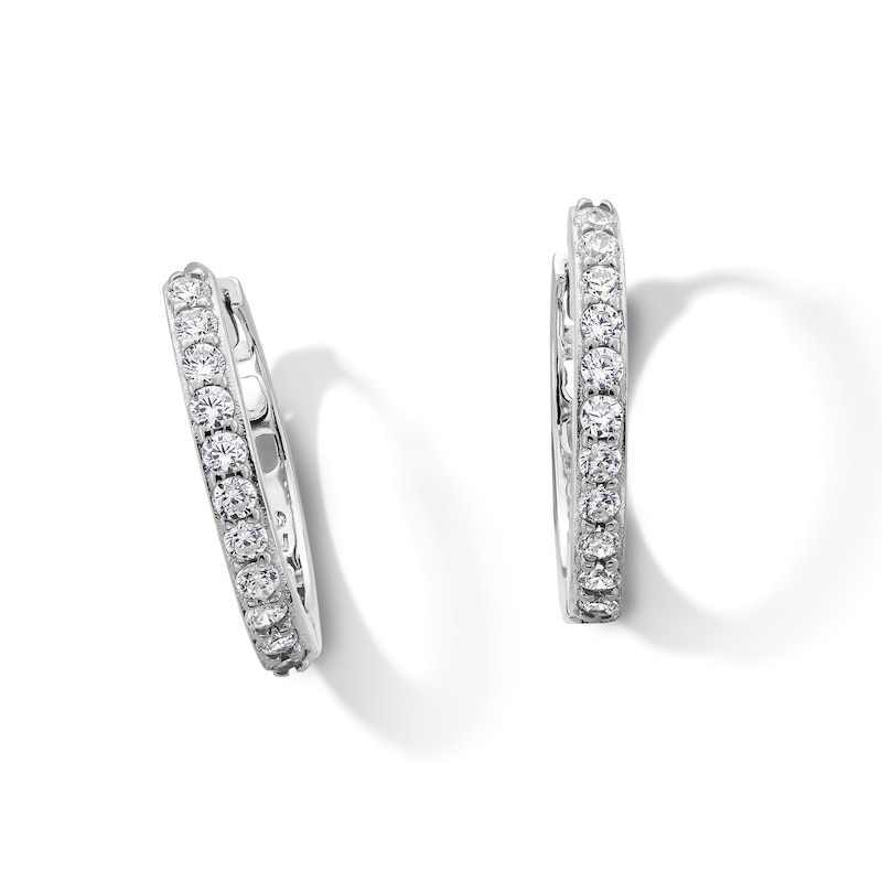 Main Image 1 of Cubic Zirconia Milgrain Hoop Earrings in Sterling Silver