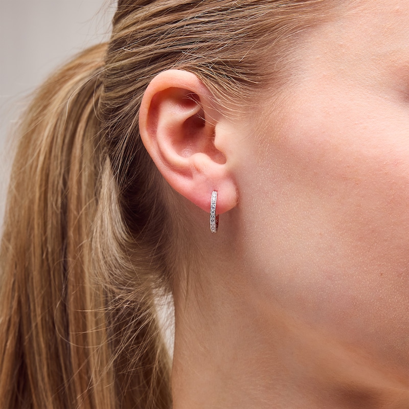 Main Image 2 of Cubic Zirconia Milgrain Hoop Earrings in Sterling Silver