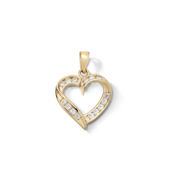 Cubic Zirconia Fancy Open Heart Charm in 10K Solid Gold