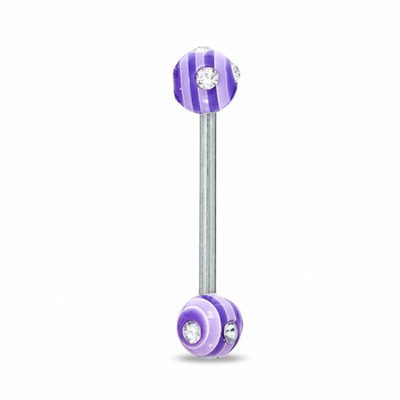 014 Gauge Purple Acrylic Barbell with Crystals in Stainless Steel