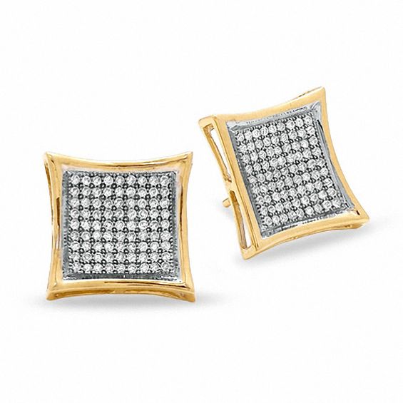 1/ CT. T.W. Diamond Curved Square Earrings in 10K Gold