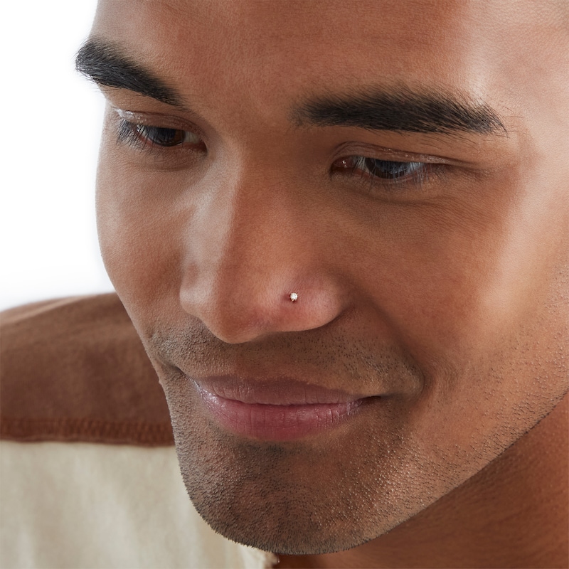 Main Image 2 of 14K Solid Gold Diamond Accent Nose Stud - 22G 3/8&quot;